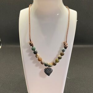 Artisan Beaded Necklace with Heart Pendant